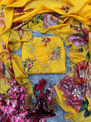 Classy Floral Print Yellow Color Cut Work Saree Classy Floral Print Yellow Color Cut Work Saree