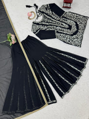 Black Color Sequence Work Stunning Sharara Suit Black Color Sequence Work Stunning Sharara Suit