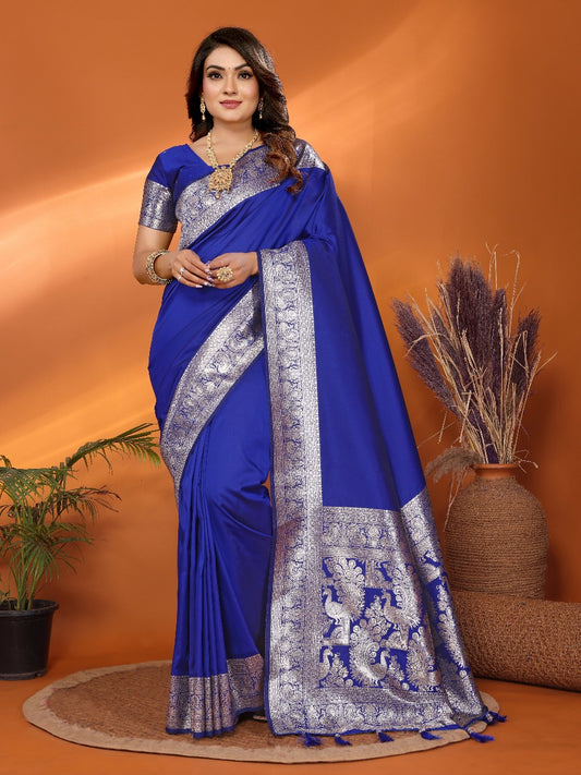 Luxuriant Banarasi Silk Blue Color Saree