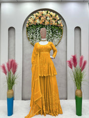 Stunning Fully Embroidery Work Yellow Color Sharara Suit Stunning Fully Embroidery Work Yellow Color Sharara Suit