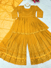 Stunning Fully Embroidery Work Yellow Color Sharara Suit Stunning Fully Embroidery Work Yellow Color Sharara Suit