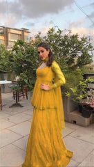 Stunning Fully Embroidery Work Yellow Color Sharara Suit Stunning Fully Embroidery Work Yellow Color Sharara Suit