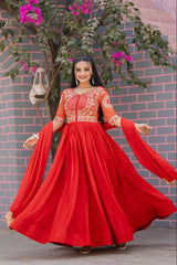 Captivating Pure Bandhrej Orange Color Gown Captivating Pure Bandhrej Orange Color Gown