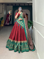 Traditional wear Tussar Silk Red Color Lehenga Choli Traditional wear Tussar Silk Red Color Lehenga Choli