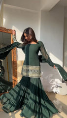 Lovely Georgette Sequence Work Green Color Sharara Suit Lovely Georgette Sequence Work Green Color Sharara Suit