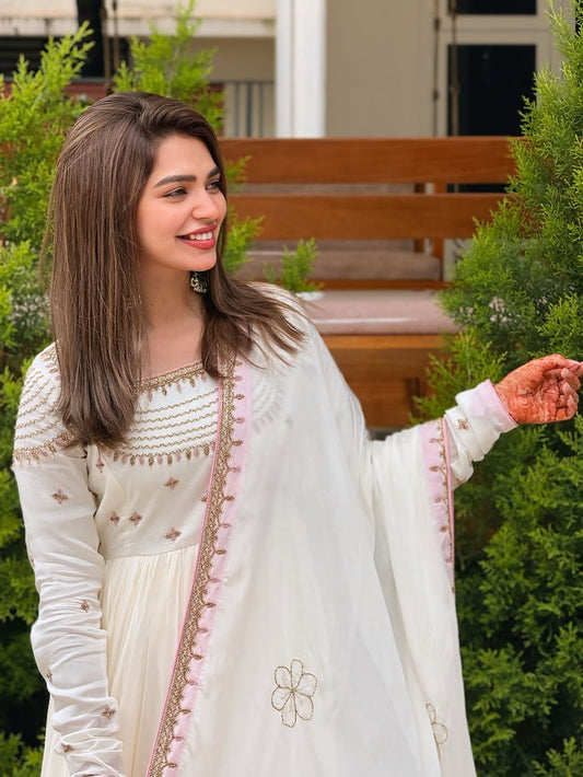 Designer Party Wear White Color Gown