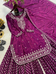 Good Looking Chinnon Silk Wine Color Sharara Suit Good Looking Chinnon Silk Wine Color Sharara Suit