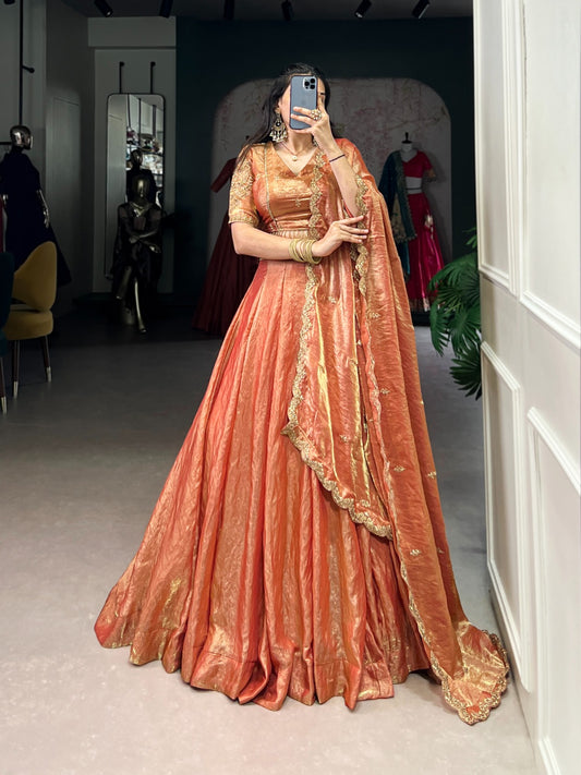 Orange Color Sequence Work Attractive Lehenga Choli