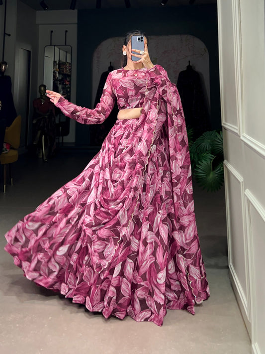 Party Wear Tabby Silk Pink Color Lehenga Choli