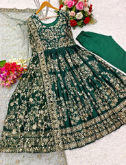Chinnon Silk Green Color Heavy Sequence Work Long Gown Chinnon Silk Green Color Heavy Sequence Work Long Gown
