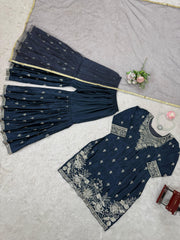 Delightful Teal Blue Color Sequence Work Sharara Suit Delightful Teal Blue Color Sequence Work Sharara Suit