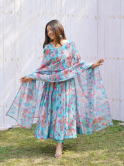 Luxuriant Sky Blue Color Organza Silk Anarkali Suit Luxuriant Sky Blue Color Organza Silk Anarkali Suit