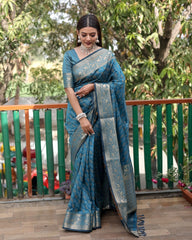 Captivating Blue Color Bandhej Patola Saree Captivating Blue Color Bandhej Patola Saree