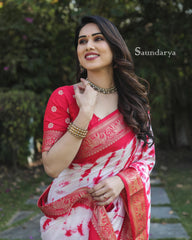 Presenting  Red Color Zari Weaving Saree Presenting  Red Color Zari Weaving Saree