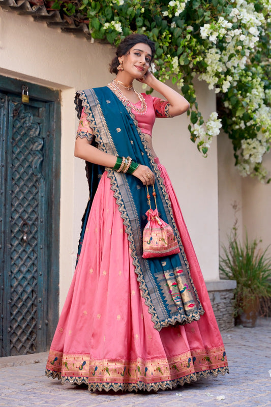 Festive Special Paithani Silk Light Pink Color Lehenga Choli
