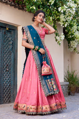 Festive Special Paithani Silk Light Pink Color Lehenga Choli Festive Special Paithani Silk Light Pink Color Lehenga Choli