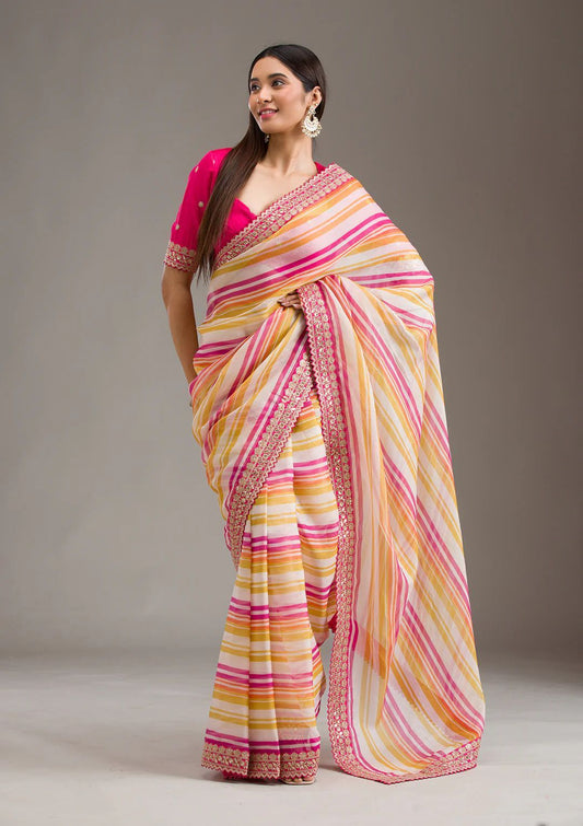 Pretty Pink Tabby Leheriya Print Silk Saree