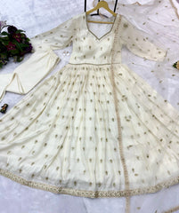 Blissful Embroidery Work Off White Color Gown Blissful Embroidery Work Off White Color Gown