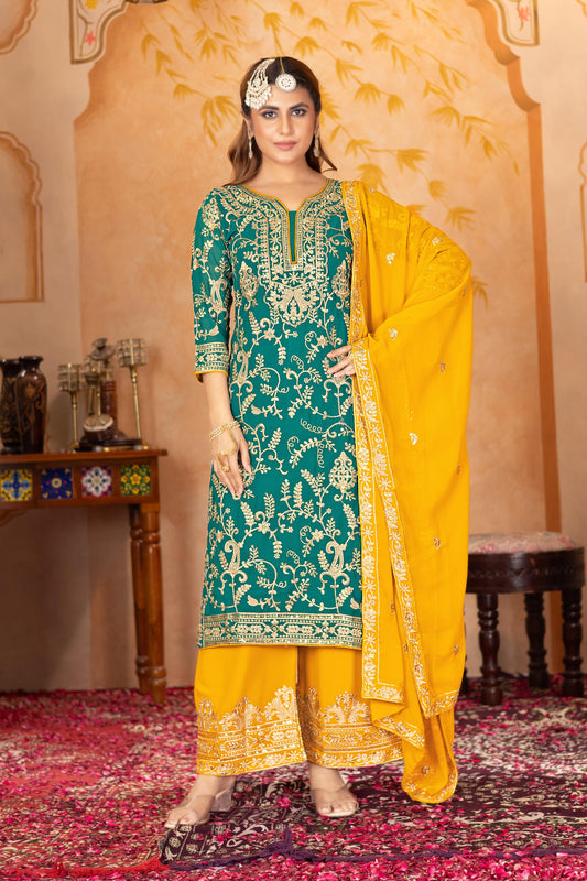 Classic Heavy Work Rama Color Palazzo Suit
