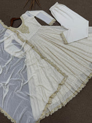 Gorgeous White Georgette Embroidery Work Gown Gorgeous White Georgette Embroidery Work Gown
