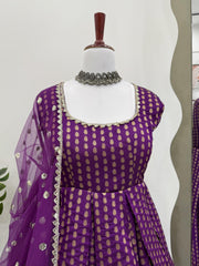 Designer Jacquard Silk Purple Color Gown With Dupatta Designer Jacquard Silk Purple Color Gown With Dupatta