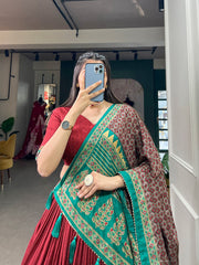 Traditional wear Tussar Silk Red Color Lehenga Choli Traditional wear Tussar Silk Red Color Lehenga Choli