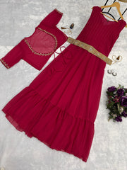 Wonderful Embroidery Work Red Color Gown With Koti Wonderful Embroidery Work Red Color Gown With Koti