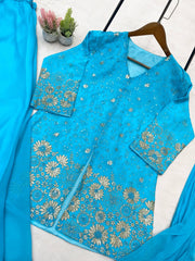 Beautiful Georgette Sky Blue Color Sharara Suit Beautiful Georgette Sky Blue Color Sharara Suit