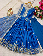 Function Wear Embroidery Work Blue Color Gown Function Wear Embroidery Work Blue Color Gown
