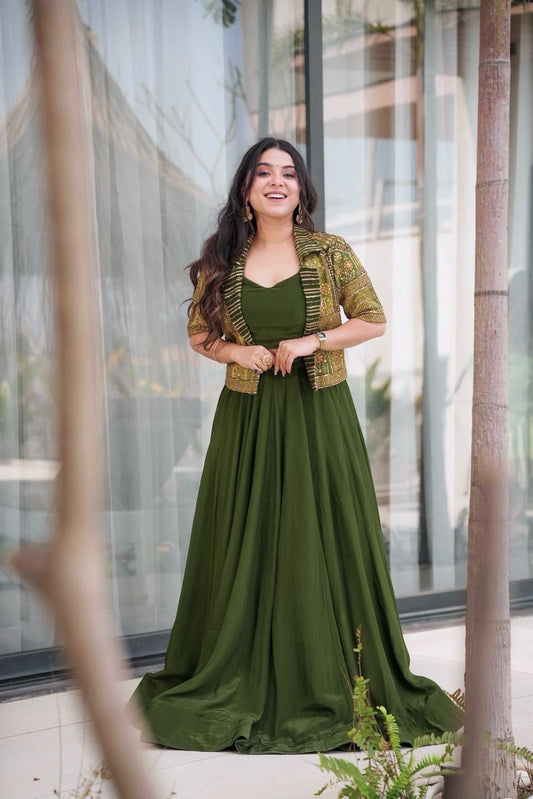 Adorable Silk Green Color Lehenga Choli With Koti