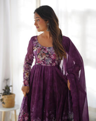 Good Looking Multi Flower Printed Wine Color Anarkali Suit Good Looking Multi Flower Printed Wine Color Anarkali Suit