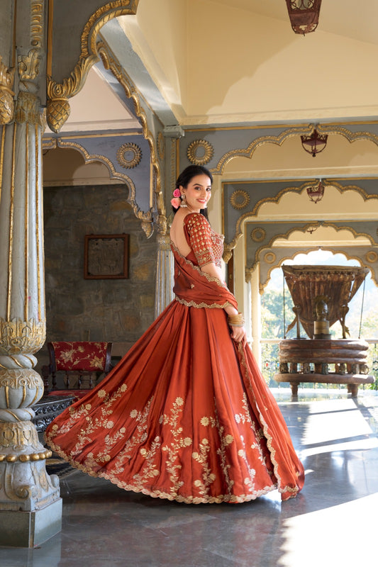 Wedding Wear Heavy Rangoli Silk Orange Color Lehenga Choli