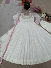 Designer Party Wear White Color Gown Designer Party Wear White Color Gown
