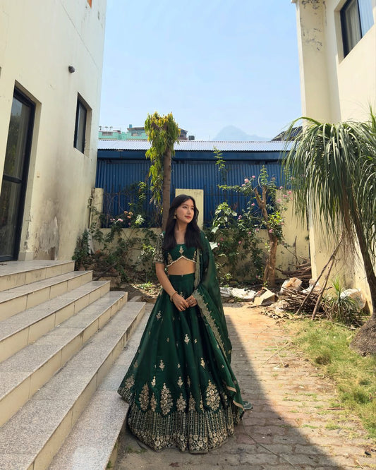 Ceremony Wear Heavy Work Green Color Lehenga Choli