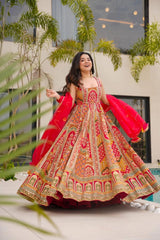 Gorgeous Red Organza Printed Anarkali Gown Gorgeous Red Organza Printed Anarkali Gown