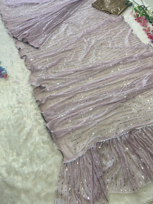 Peaceful Embroidery Work Purple Color Saree