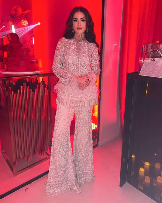 Party Wear Sequences Work Pista Color Palazzo Suit