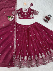 Ceremony Wear Heavy Work Marron Color Lehenga Choli Ceremony Wear Heavy Work Marron Color Lehenga Choli
