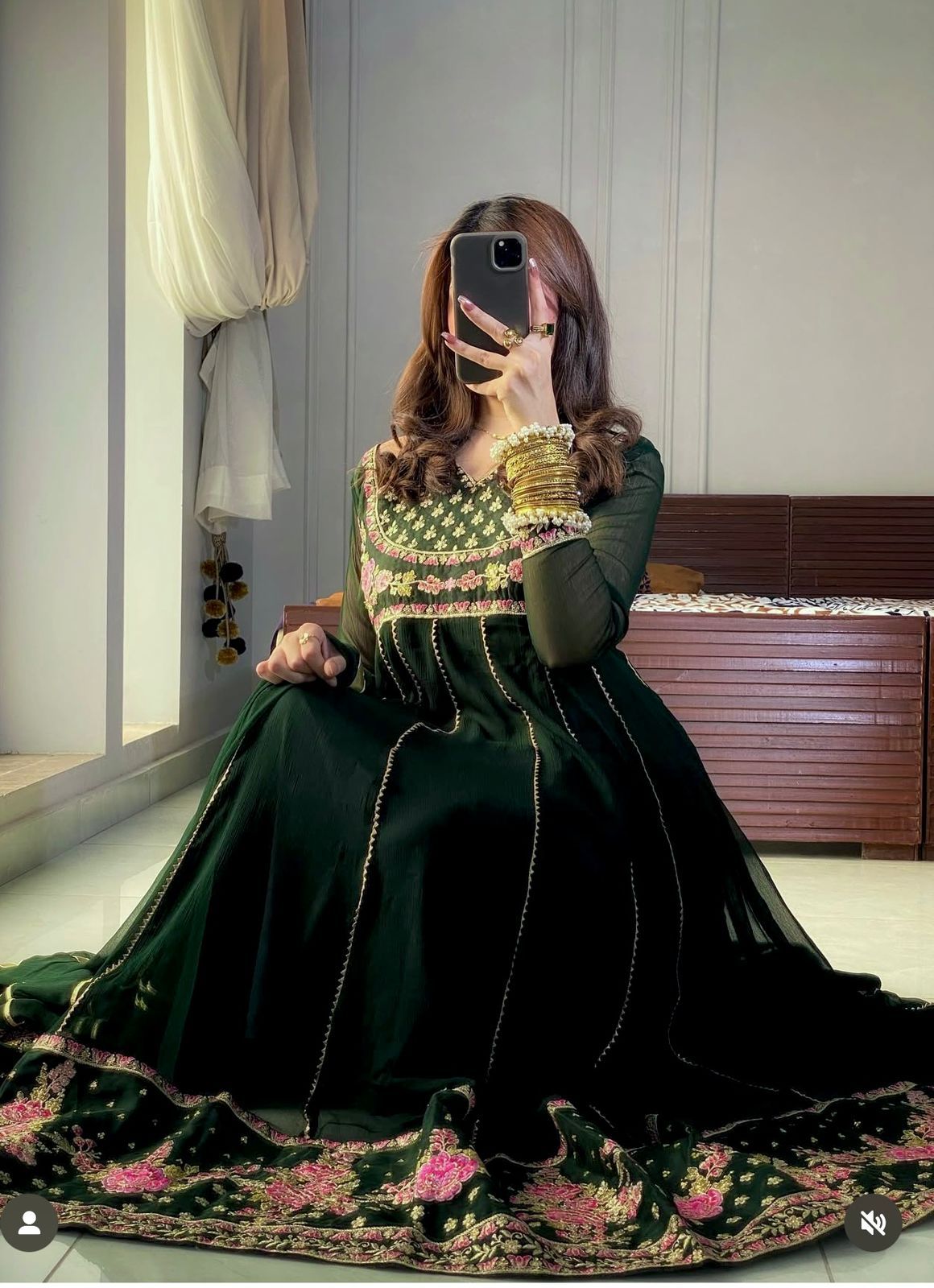 Trendy Green Georgette Embroidery Work Gown