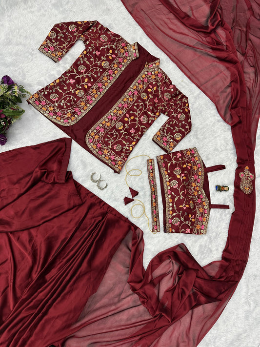 Wedding & Party Wear Rangoli Silk Maroon Color Saree