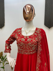Pretty Red Georgette Sequence Work Gown Pretty Red Georgette Sequence Work Gown
