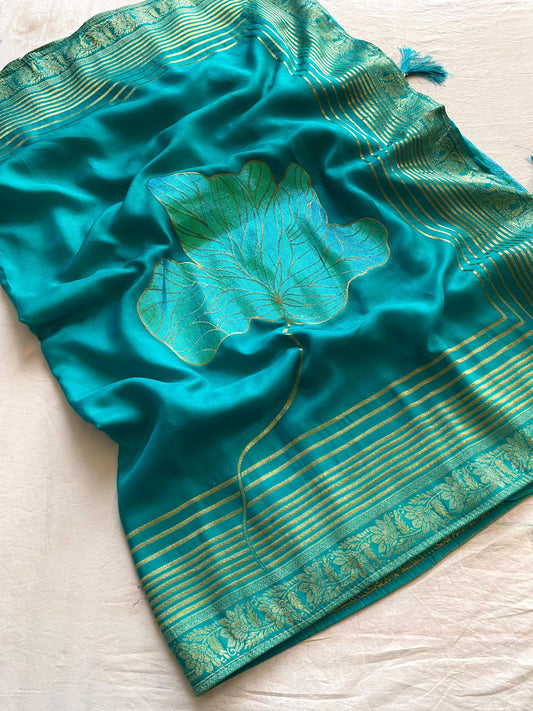 Blissful Munga Silk Sky Blue Color Saree