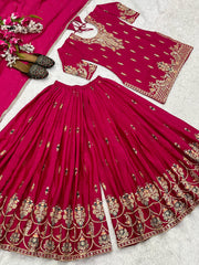 Ravishing Embroidery Work Pink Color Sharara Suit Ravishing Embroidery Work Pink Color Sharara Suit