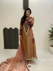 Preferable Embroidery Sequence Work Beige Color Gown Preferable Embroidery Sequence Work Beige Color Gown