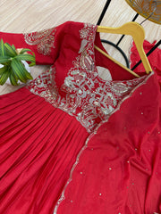 Wonderful Embroidery Work Red Color Gown Wonderful Embroidery Work Red Color Gown