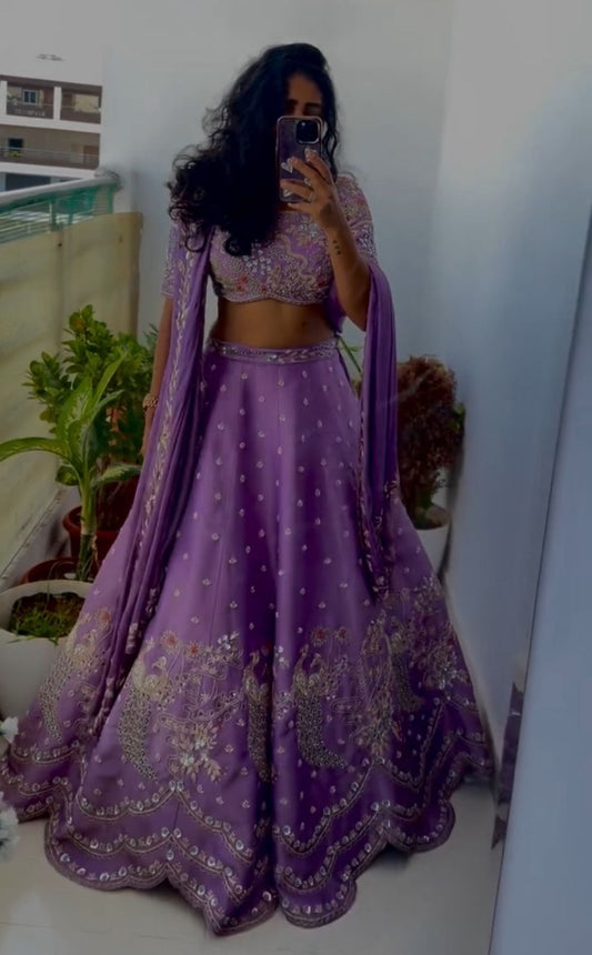 Marriage Special Embroidery Work Lavender Color Lehenga Choli