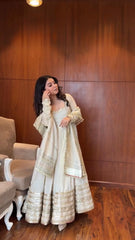 Occasion Wear Sequence Work White Color Anarkali Gown Occasion Wear Sequence Work White Color Anarkali Gown