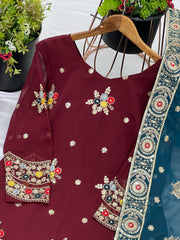 Designer Heavy Maroon Color Sharara Suit With Dupatta Designer Heavy Maroon Color Sharara Suit With Dupatta