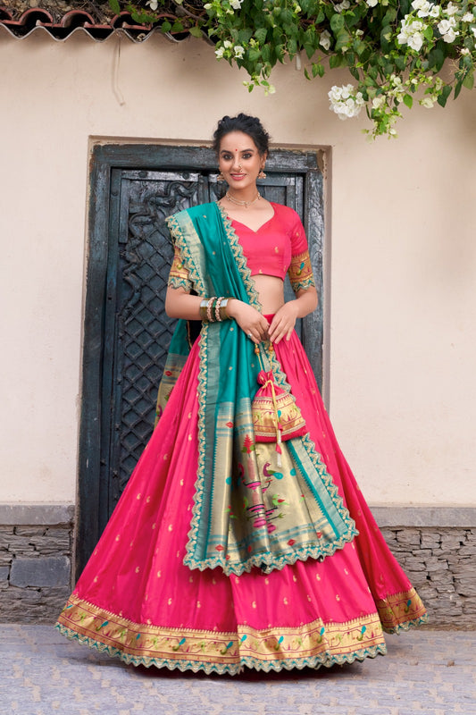 Festive Special Paithani Silk Pink Color Lehenga Choli