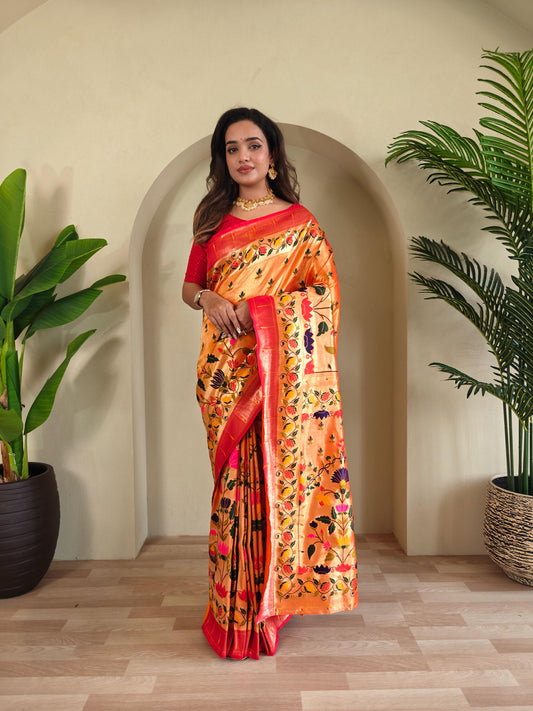 Blissful Paithani Silk Orange Color Saree